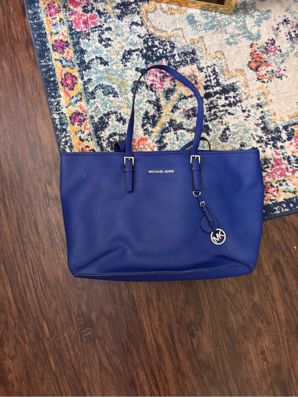 Michael Kors Royal Blue Pebbled Leather Tote with MK Charm